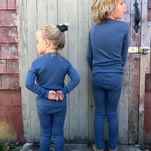6-18 months, New Simply Merino Wool Kids Base Layers, Pajamas in Pacific Blue